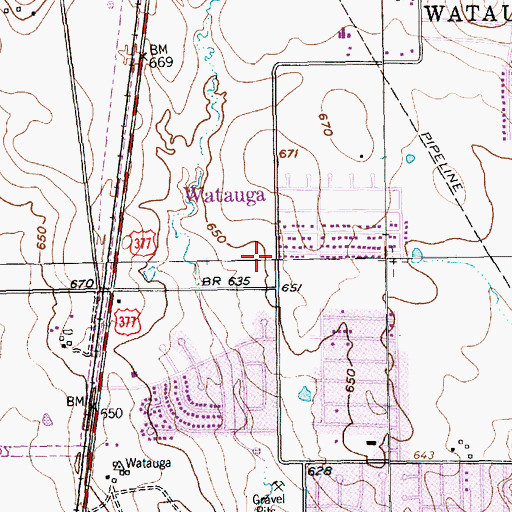 Topographic Map of Watauga City Hall, TX