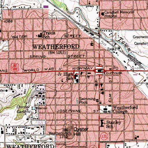 Topographic Map of Weatherford City Hall, TX