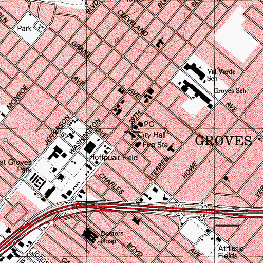 Topographic Map of Groves City Municipal Building, TX