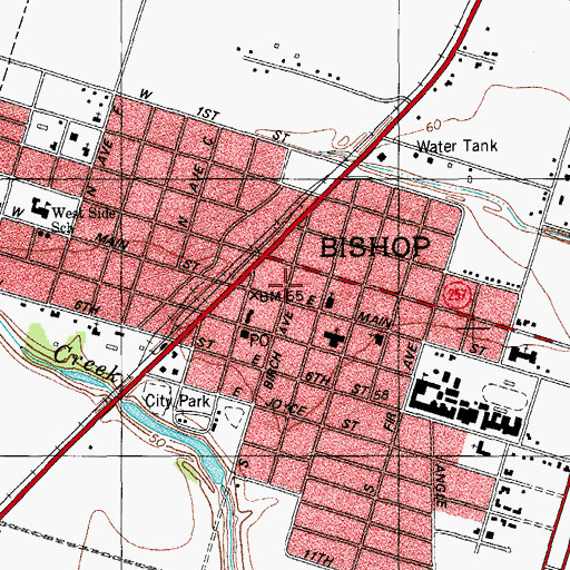 Topographic Map of Bishop City Hall, TX