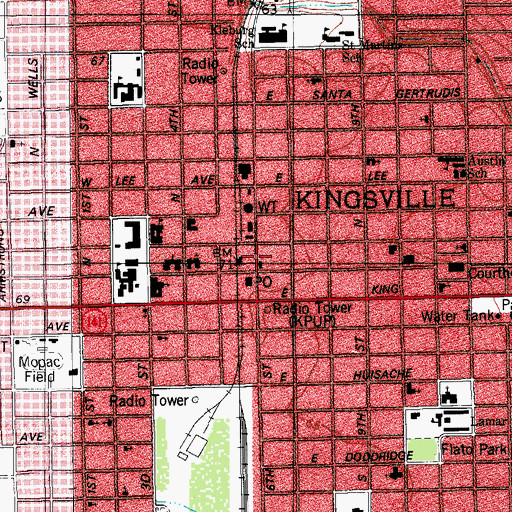 Topographic Map of Kingsville Municipal Building, TX