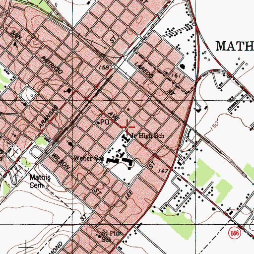 Topographic Map of Mathis City Hall, TX