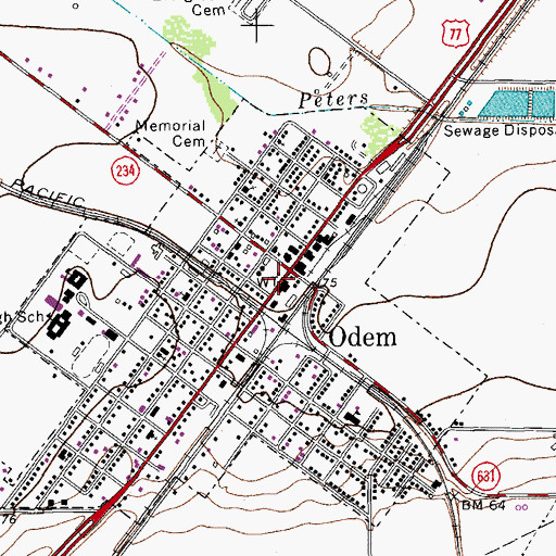 Topographic Map of Odem City Hall, TX