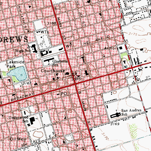 Topographic Map of Andrews Municipal Building, TX