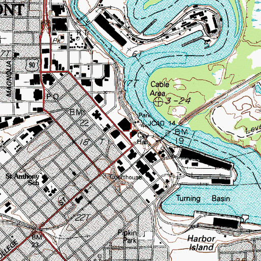 Topographic Map of Beaumont City Hall, TX
