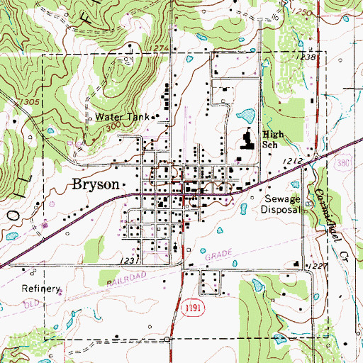 Topographic Map of Bryson City Hall, TX