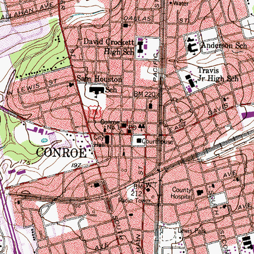 Topographic Map of Conroe City Hall, TX