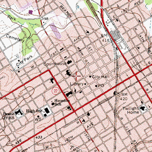 Topographic Map of Corsicana Government Center, TX