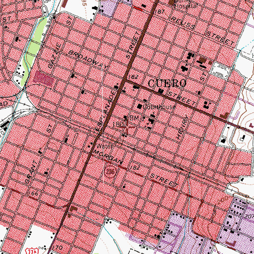 Topographic Map of City of Cuero Administration Building, TX