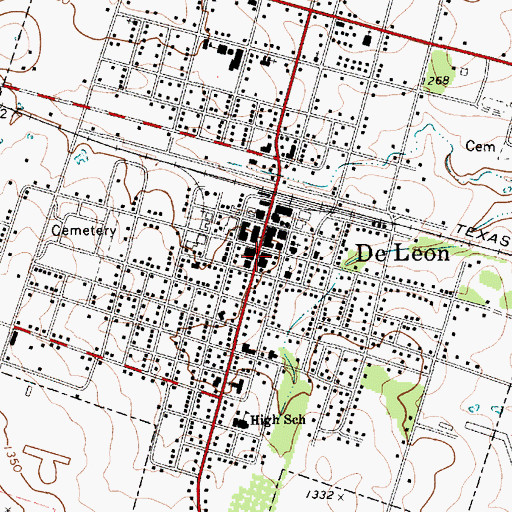 Topographic Map of De Leon City Hall, TX