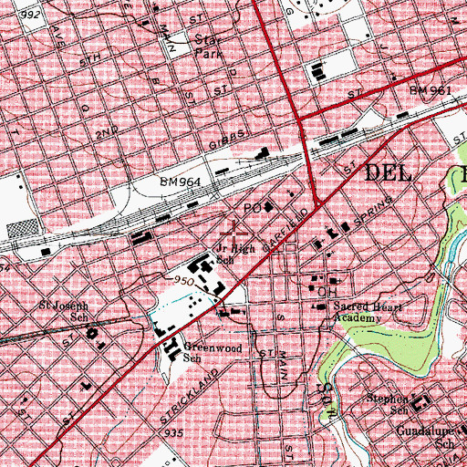 Topographic Map of Del Rio City Hall, TX