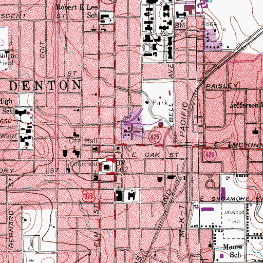 Topographic Map of Denton City Hall, TX