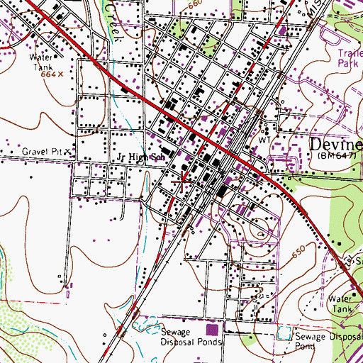 Topographic Map of Devine City Hall, TX
