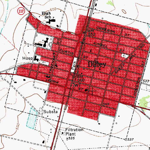 Topographic Map of Dilley City Hall, TX