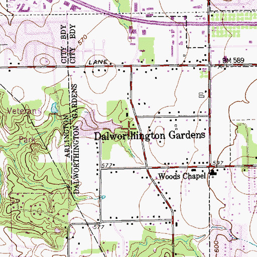 Topographic Map of Dalworthington Gardens City Hall, TX
