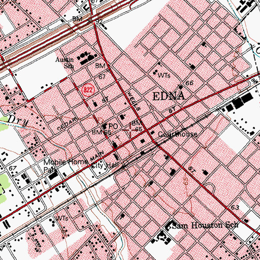 Topographic Map of Edna City Hall, TX