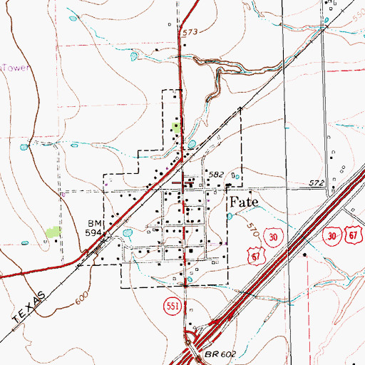Topographic Map of Fate City Hall, TX