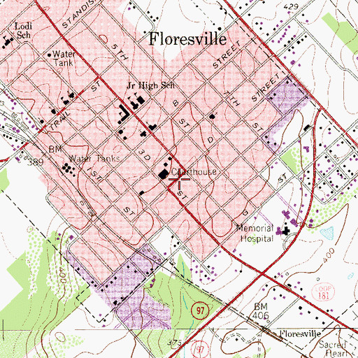 Topographic Map of Floresville City Hall, TX