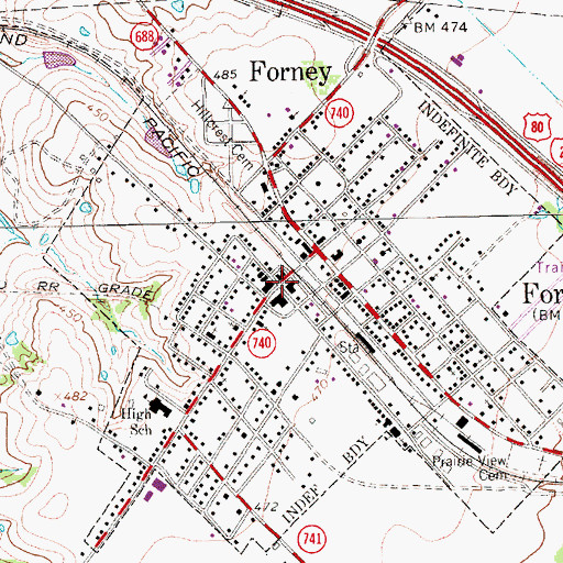 Topographic Map of Forney City Hall, TX