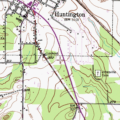 Topographic Map of City of Huntington Municipal Building, TX