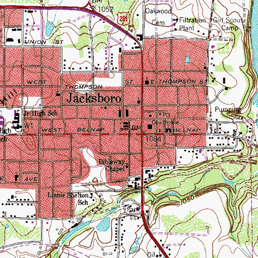 Topographic Map of Jacksboro City Hall, TX