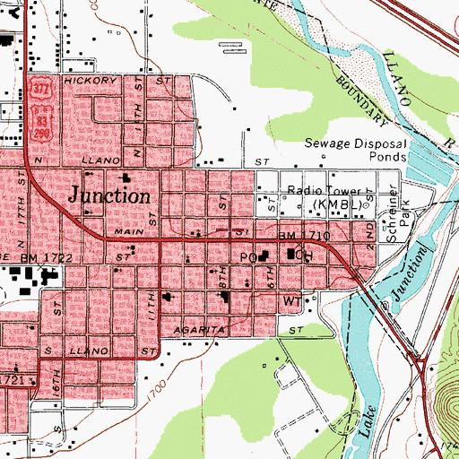 Topographic Map of Junction City Hall, TX