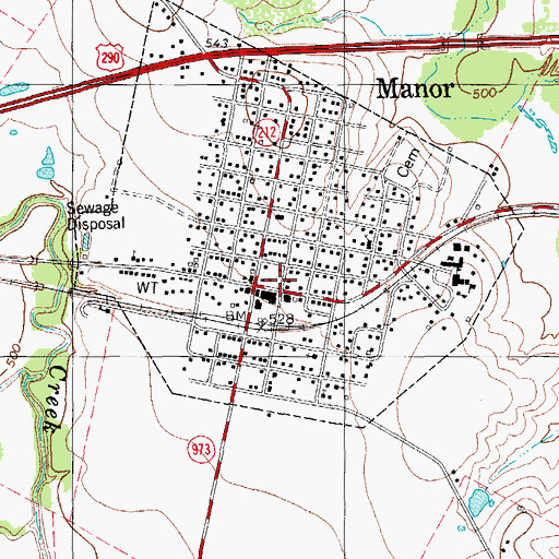 Topographic Map of Manor City Hall, TX