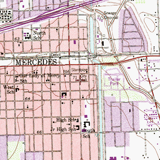Topographic Map of Mercedes Municipal Building, TX