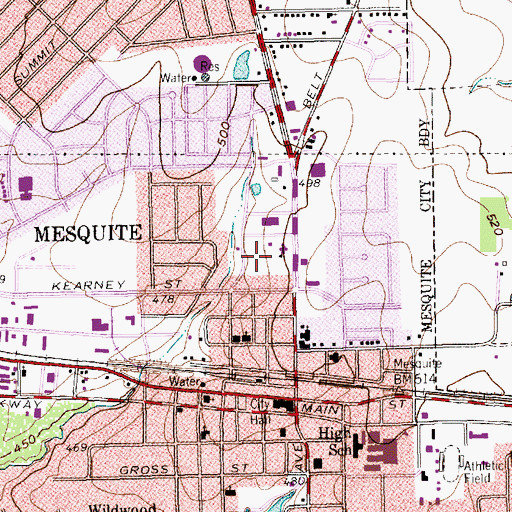 Topographic Map of Mesquite City Hall, TX