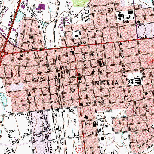 Topographic Map of Mexia Civic Center, TX