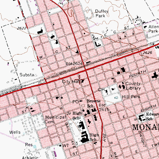 Topographic Map of Monahans City Hall, TX