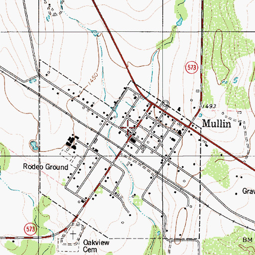 Topographic Map of Mullin City Hall, TX