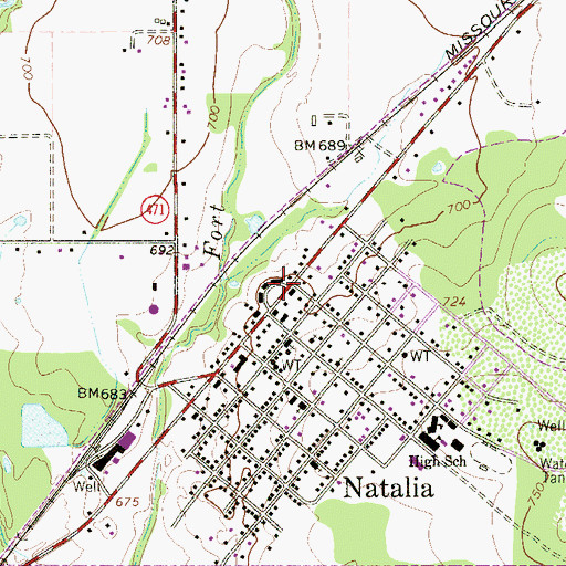 Topographic Map of Natalia City Hall, TX