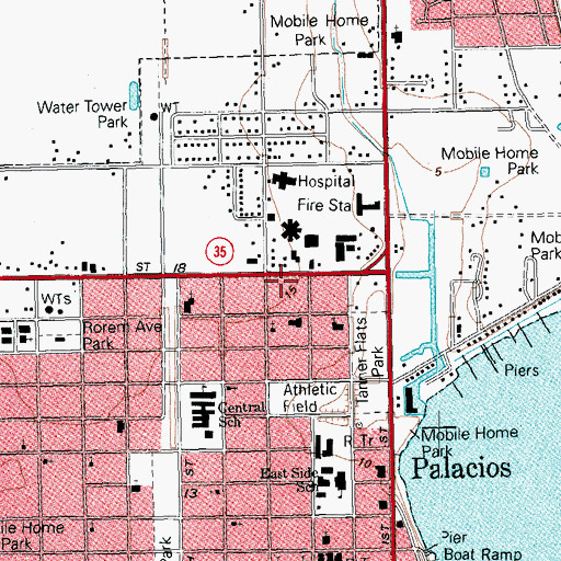 Topographic Map of Palacios City Hall, TX