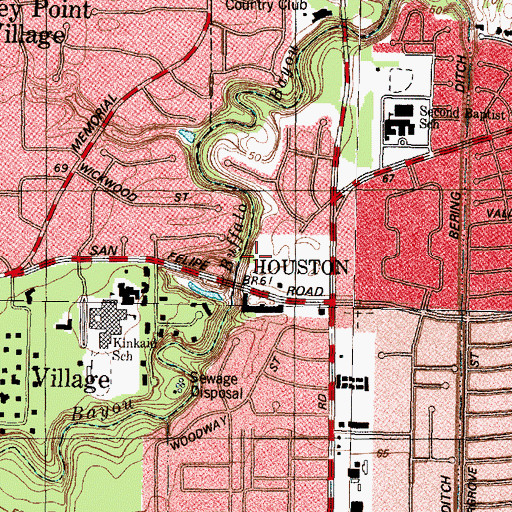 Topographic Map of Piney Point Village City Hall, TX