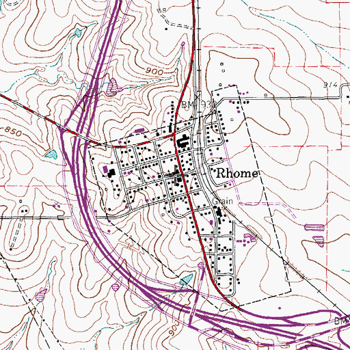 Topographic Map of Rhome City Hall, TX