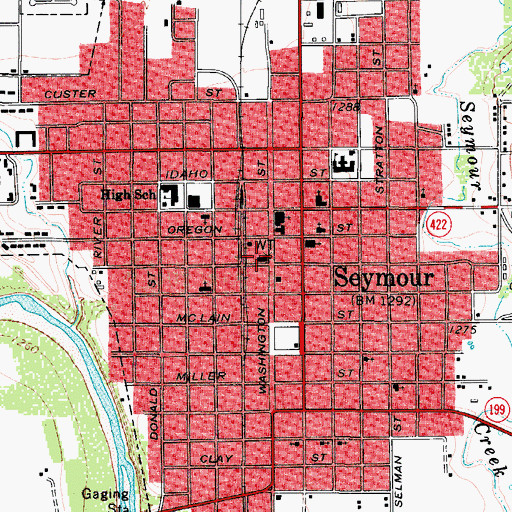 Topographic Map of Seymour Municipal Building, TX