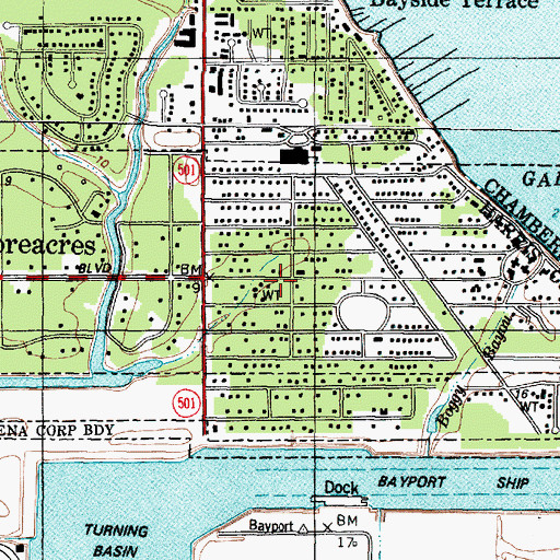 Topographic Map of Shoreacres City Hall, TX
