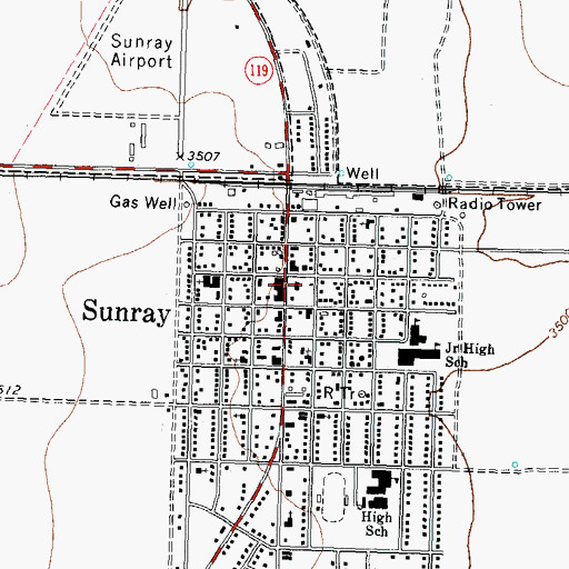 Topographic Map of Sunray City Hall, TX