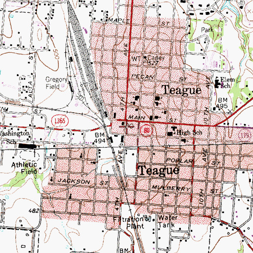 Topographic Map of Teague City Hall, TX