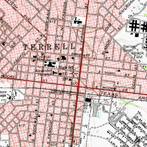 Topographic Map of Terrell City Hall, TX