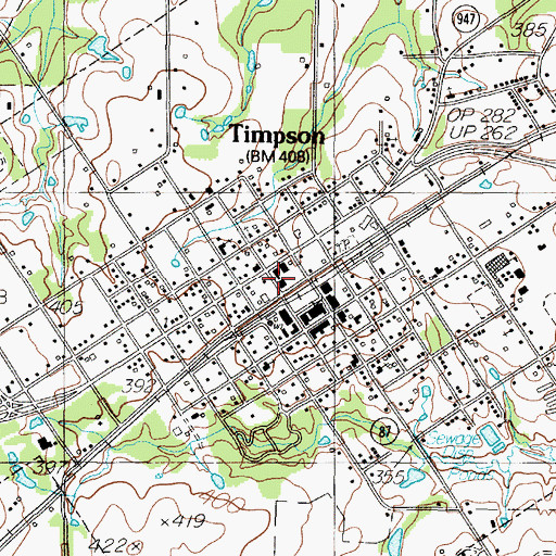 Topographic Map of Timpson City Hall, TX