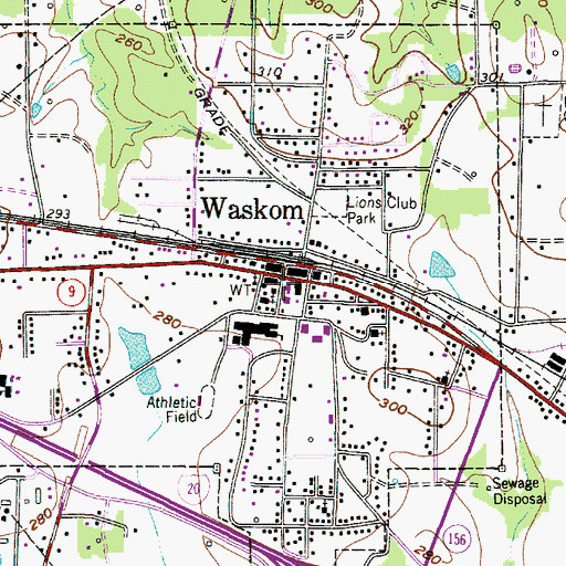 Topographic Map of Waskom City Hall, TX