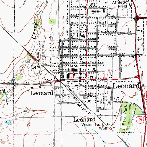 Topographic Map of Leonard City Hall, TX