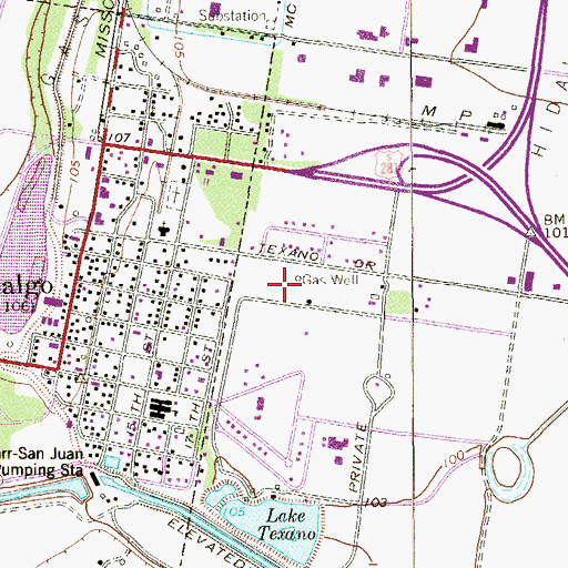 Topographic Map of Hidalgo City Hall, TX