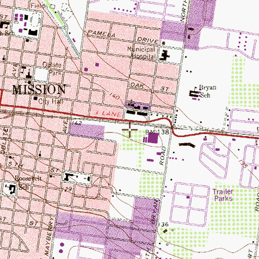 Topographic Map of Mission City Hall, TX