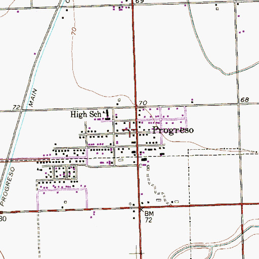 Topographic Map of Progreso City Hall, TX