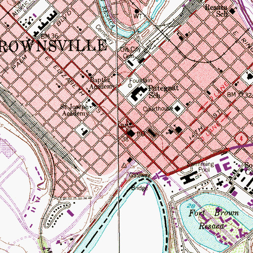 Topographic Map of Brownsville City Hall, TX