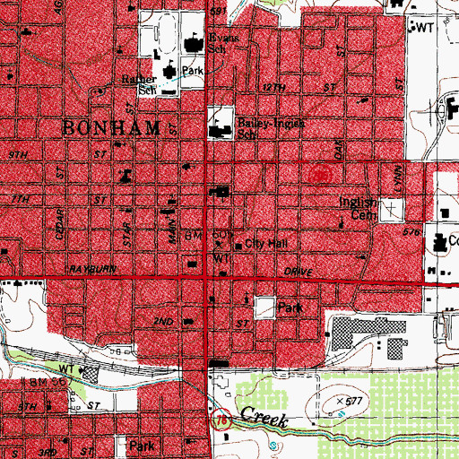 Topographic Map of Bonham City Hall, TX