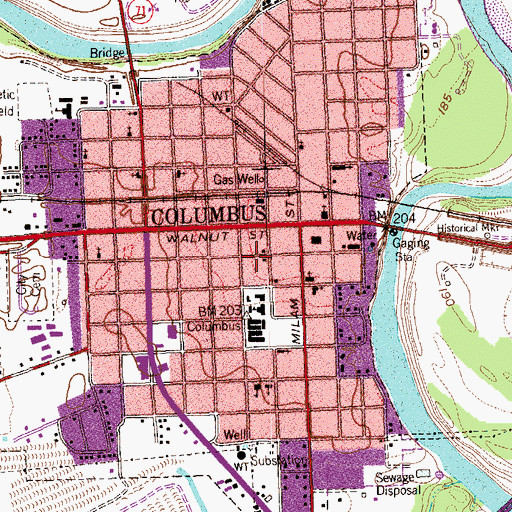 Topographic Map of Columbus City Hall, TX